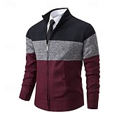 preiswerte Herren Strickjacke-Herren Strickjacke Kurzer Pullover Reißverschluss-Pullover Strickpullover Gerippt Stricken Normale Oberteile Patchwork Fleece Farbblock Stehkragen Mode Klassisch Urlaub Alltagskleidung Bekleidung