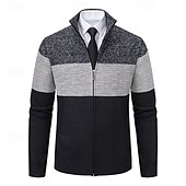 preiswerte Herren Strickjacke-Herren Strickjacke Kurzer Pullover Reißverschluss-Pullover Strickpullover Gerippt Stricken Normale Oberteile Patchwork Fleece Farbblock Stehkragen Mode Klassisch Urlaub Alltagskleidung Bekleidung