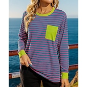 billiga Huvtröja &amp; Sweatshirt-Dam Tröja med pullover Casual Toppar Ficka Långärmad Överdelar Fritids- Höst Rand Mode Utomhus Joggning Löpning Sportkläder Sportkläder Rodnande Rosa Röd Marinblå