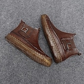 tanie Botki-męskie ręcznie robione botki w stylu retro z ozdobnymi klamrami – stylowe, codzienne buty inspirowane mokasynami, idealne na jesienne spacery, weekendowe wyjścia i codzienną modę