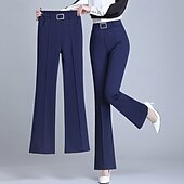 お買い得  女性のドレスパンツ-女性用 スーツ ワイドレッグ パンツ ファッション ストリートファッション 全長 ハイウエスト 平織り 弾性ウエスト 通気性 快適 マイクロエラスティック ストリート デイリーウェア お出かけ ブラック ホワイト ネイビーブルー 春 秋 レギュラー