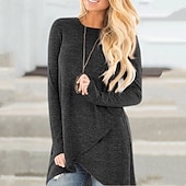 preiswerte Damen Einfache Oberteile-Damen T Shirt Einfach Mode Modern Langarm Rundhalsausschnitt Normale Oberteile Täglich Schwarz Blau Grau Sommer