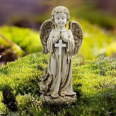 abordables Éclairage paysager-1 pièce extérieure solaire étanche croix prière ange cimetière lumière cour pelouse monument résine lumière décorative lumière paysage lumière