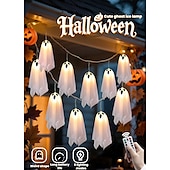 cheap Battery String Lights-1 Pc Halloween 2.5M 10 luminous hanging ghost ghost light string AAA waterproof battery box 8 function remote control indoor and outdoor courtyard party Halloween atmosphere decoration light