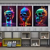 billige Halloween-abstrakt neonhodeskallefarge lerretskunst nydelig flammeplakattrykk uinnrammet stue soverom hjemmedekorasjon egnet for halloween