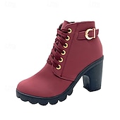 abordables Bottines-Bottines noires à lacets pour femmes avec talon épais et boucle latérale, bottines courtes décontractées et tendance pour l&#039;automne et l&#039;hiver