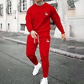 halpa Miesten 3D Collegepaita Setti-Miesten Pariisi 2kpl 3D-hupparisarjat Verryttelypuku Pullover-huppari Pitkähihainen Pitkät housut Tiukka pyöreä kaula-aukko Urheilullinen Rento arki Kausaliteetti 3D-tulostus Kevät Syksy Talvi Musta