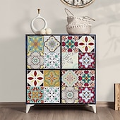 abordables Pegatinas de pared-24 pegatinas de azulejos de estilo marroquí, calcomanías de pared de PVC con película de cristal engrosada, impermeables &amp;Decoración de pared de azulejos retro extraíbles y a prueba de aceite para