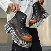 billige Sko for menn-herre gotiske flammende platåstøvler – steampunk ankelstøvletter med grov såle og snøring for punkrockfester og cosplay