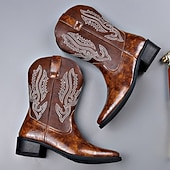 abordables Cowboy et bottes occidentales-Bottes de cowboy western brodées en similicuir pour homme – Bottes de rodéo marron à bout carré pour les tenues de ferme, de festival et décontractées