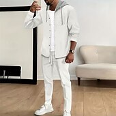 economico Giubbotti Casual-Per uomo Giacca Leggera Giacca a nido d&#039;ape Giacca Casual Set Vacanza Quotidiano Traspirante Tasca 2 Pezzi Primavera Autunno Semplice Moda Classico Con Cappuccio Regolare Nero Bianco Blu reale Cachi