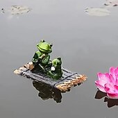 abordables Statues-Figurine de grenouille et de tortue en résine dans un canoë, ornement flottant, figurine d&#039;animal flottant réaliste avec des yeux jaunes, cadeaux idéaux pour le jardin, la piscine ou la rivière