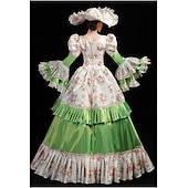 abordables Robes-ancien Rococo Renaissance Maxi Robe Normal Juliette Princesse Mariée Plissé Volanté Princesse Col rond Déguisement Femmes Halloween Carnaval Mascarade Soirée Halloween Performance Adultes