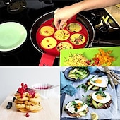 cheap Kitchen Utensils &amp; Gadgets-Non Stick Silicone Pancake Mold Ring Seven Hole Egg Ring for Cooking High Temperature Resistant Round Mold for Fried Eggs Pancakes and Baking Kitchen Tool