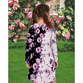 preiswerte 3D Blumenkleid-Mädchen&#039; 3D Blume Kleid Langarm Sommer Frühling Urlaub Täglich Ferien Prinzessin Schön Süß Kinder 4-12 Jahre Freizeitkleid A Linie Kleid Knielang Normale Passform