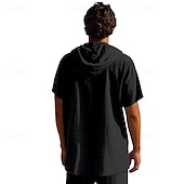 cheap Vacation-Men&#039;s Shirt Linen Shirt Popover Shirt Casual Shirt Cotton Shirt Plain Vacation Street Black White Navy Blue Brown Short Sleeve Hooded Summer Clothing Apparel Lace up