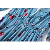 billiga Bohemklänningar-Dam Långklänning Maxiklänning Blommig klänning Boho-klänning Västerländsk klänning Elegant Mode Modern Utomhus Semester Dagligen Normal Blomma Långärmad V-hals Blå Sommar