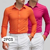 economico Camicie eleganti da uomo-Per uomo Camicia Camicia elegante Camicie da Smoking Colore Solido / Tinta Unita Ufficio &amp; Carriera Abbigliamento quotidiano Rosa + arancio Verde + arancio Rosa + verde Manica Lunga Colletto a Camicia