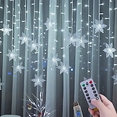 abordables Éclairages d&#039;extérieur-Rideau lumineux flocon de neige glaçon 4 m 90 LED avec alimentation USB et 18 flocons de neige acryliques, 8 modes, télécommande, décoration de Noël, 1 x