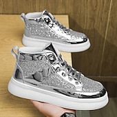 abordables Botines-Hombre Botas Zapatos de Paseo Casual Cuero PU Cómodo Antideslizante Transpirable Botines / Hasta el Tobillo Cordones Plateado Dorado Verano Primavera