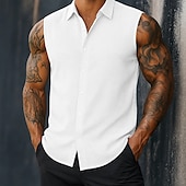 economico Strada-Per uomo Camicia Camicia di lino Camicia Estiva Abbigliamento da spiaggia Camicia con Bottoni Semplice Quotidiano Abbigliamento casual alla moda Bianco Rosa Blu Senza Maniche Collo ripiegato Estate