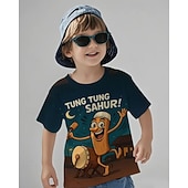billiga Pojkens 3D Sporter &amp; Spel-pojkars 3D-grafik lekfull trummande karaktär &amp;Tung Tung Sahur t-shirt med tryck kortärmad sommar vår mode basic barn 4-12 år rund hals utomhus casual daglig normal passform