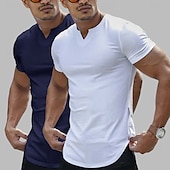 cheap Basic T shirts-2 Pieces Men&#039;s T Shirt Casual Style Short Sleeve V Neck Summer All Seasons Plain Fashion Classic Casual 2 Pack Plain Street Casual Sports White Top Tee for Men