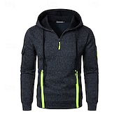 abordables sweats à capuche basiques pour hommes-Homme Sweat à capuche Sweat à capuche quart zippé Sweat à capuche tactique Noir Vin bleu marine Bleu À capuche Uni Multi-poches Sport &amp; Loisir Quotidien Vêtements de rue Frais Occasionnel Athlétique