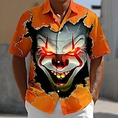 voordelige Halloween T-shirts-Halloween Voor heren Griezelige clown Duivel Clown Overhemd Zomer overhemd Overhemd met knopen Korte mouw Donkere punkgotiek Feestdagen Streetwear Zomer Lente Strijkijzer 3D-afdrukken shirts met kraag