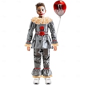 preiswerte Klassischer Horror-Clown Pennywise Halloween Kostüm Es Horror Gruseliges Kostüm Kinder Jungen Mädchen Halloween Karneval Leistung Party Einfache Halloween-Kostüme Verkleiden