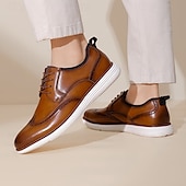 cheap Casual-Men’s Brown Faux Leather Wingtip Derby Shoes – Brogue Lace-up Comfort Shoes for Office Wear, Semi-formal Events and Daily Walking