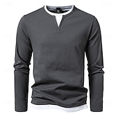 billige Herre Elite T-skjorter &amp; Tank-Herre T skjorte Langermet Crew-hals Alle årstider Helfarge Strikketøy Daglig Fritid falske to stykker utendørs Feriereise Hjem Svart Brun Grønn Topp T-skjorte for menn
