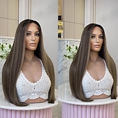 cheap Human Hair Lace Front Wigs-Brazilian 100% Virgin Remy Human Hair 5x5 Closure Wigs Straight 13x4 Lace Front Wig Middle Part with Baby Hair Highlighted Hair Glueless Pre-Plucked for Women