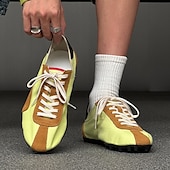 billiga Herrsneakers-Herr retro gula och bruna sneakers med ventilerande ovandel och halkfri sula, sportinspirerade vardagsskor för pendling, resor och vardagsbruk