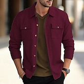 baratos Casacos &amp; Sobretudos para Homem-Homens jaqueta leve Jaqueta Waffle Jaqueta de Camisa Jaqueta casual Férias Diário Respirável Bolsos Primavera Outono Tecido Moda Clássico Lapela Padrão Preto Branco Vinho Verde Escuro cáqui Casaco