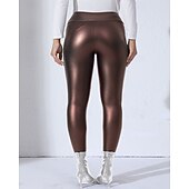 voordelige Yoga leggings en panty's-Dames Capri-legging Kunstleren leggings Warm Hoge taille Sportschool Sportschoenen Pilates Kleding Onderlichaam Effen Kleur Zwart Koffie Sport Sportkleding Strakke pasvorm