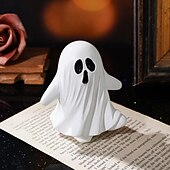 baratos Figurines e Ornamentos-Estátua de Resina de Fantasma Fofo de Halloween Decoração de Mesa de Fantasma Fofo de Robe Branco Ornamento Assustador de Resina de Halloween para Casa