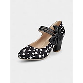  Escarpins Mary Jane roses à pois pour femmes des années 1950 – de jolis escarpins rétro à talons carrés et brides à nœud pour les fêtes, les goûters et les tenues d'inspiration vintage