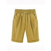 billiga Bermudashorts-loungeshorts för kvinnor i ren färg elastisk midja med dragsko enkel avslappnad komfort hem daglig semester ventilerande ficka fempunktsbyxor