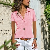 voordelige Vrouwen Werk Tops-Overhemd Blouse Dames Blozend Roze Paars Grijs Effen Zak Knop Straat Dagelijks Modieus Overhemdkraag Normale pasvorm S