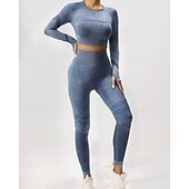 preiswerte Sets &amp; Einteiler-Damen 2 Stück Yoga-Trainingsanzug Lounge-Outfits  Herbst Einfarbig Kombination Armeegrün Schwarz Fitnesstraining Hohe Taille Elastisch Atmungsaktiv Langarm Sport Sportkleidung Schlank