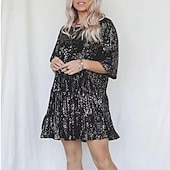 economico Abiti con paillettes-Per donna Mini Abito Abito con Paillettes Abito da Cocktail Moda Moderno Festa serale Cocktail party Vestibilità regolare Semplice Manica Corta Girocollo Argento Grigio nero Nero Bianco Estate