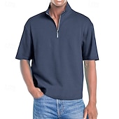 tanie Męska klasyczna koszulka polo-Męskie Koszulki polo Koszulka polo z suwakiem 1/4 Dzienne zużycie Randka Quarter Zip Krótki rękaw Moda Podstawowy Równina Zamek Lato Regularny Wino Czarny Biały Granatowy Fioletowy Brązowy Koszulki