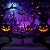 cheap Halloween Wall Tapestries-Halloween Blacklight Tapestry Haunted House UV Reactive Glow in the Dark Forest Trippy Mountain Misty Graveyard Ghost Hanging Tapestry Wall Art Mural for Living Room Bedroom