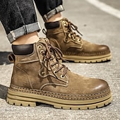 economico Stivali da lavoro-stivali da lavoro in pelle scamosciata color cuoio da uomo – stivaletti casual con lacci per l'escursionismo, il lavoro agricolo e l'uso quotidiano