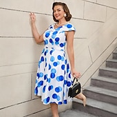 levne Šaty-Retro 50. léta Rockabilly Polední Šaty na šaty Flare šaty Větší velikosti Puntíky A-Linie Do V Dámské Dovolená Maturita Párty a večer Dospělí Šaty Jaro léto