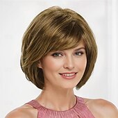 economico parrucca più vecchia-Parrucche sintetiche Riccio Con frangia A macchina Parrucca Corto A1 Capelli sintetici Per donna Soffice Di tendenza Facile da trasportare Marrone