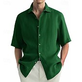 preiswerte Herrenhemd zum Knöpfen-Herren Hemd Sommerhemd Freizeithemd Strandhemd Knopfhemd Schwarz Weiß Hellgrün Rosa Wein Kurzarm Einfach Revers Urlaub Hawaiianisch Bekleidung 100% Baumwolle Mode Lässig Bequem