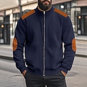 economico Felpe di base-Per uomo Maglia Velluto a coste Felpa con zip intera Aalbicocca Nero Bianco Blu marino Caffè Colletto Mao Semplice Patchwork Blocco di colore Sport &amp; Outdoor Casuale Quotidiano Streetwear Cool