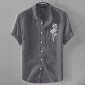 halpa Klassinen-Miesten Paita Pellava paita Kesä paita Rantapaita Button Up paita Kookospuu Loma Kausaliteetti Musta Valkoinen Vaalean vihreä Punastuvan vaaleanpunainen Lyhythihainen Sänkyjen avaus Kesä Vaatetus